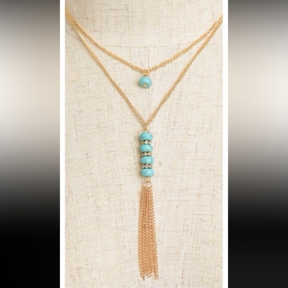 Jewelry - 2/$15 - Multi Stone Tassel Necklace & Earrings - Turquoise